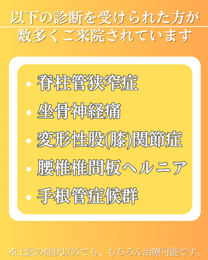 以下の診断を受けられた方が数多くご来院されています